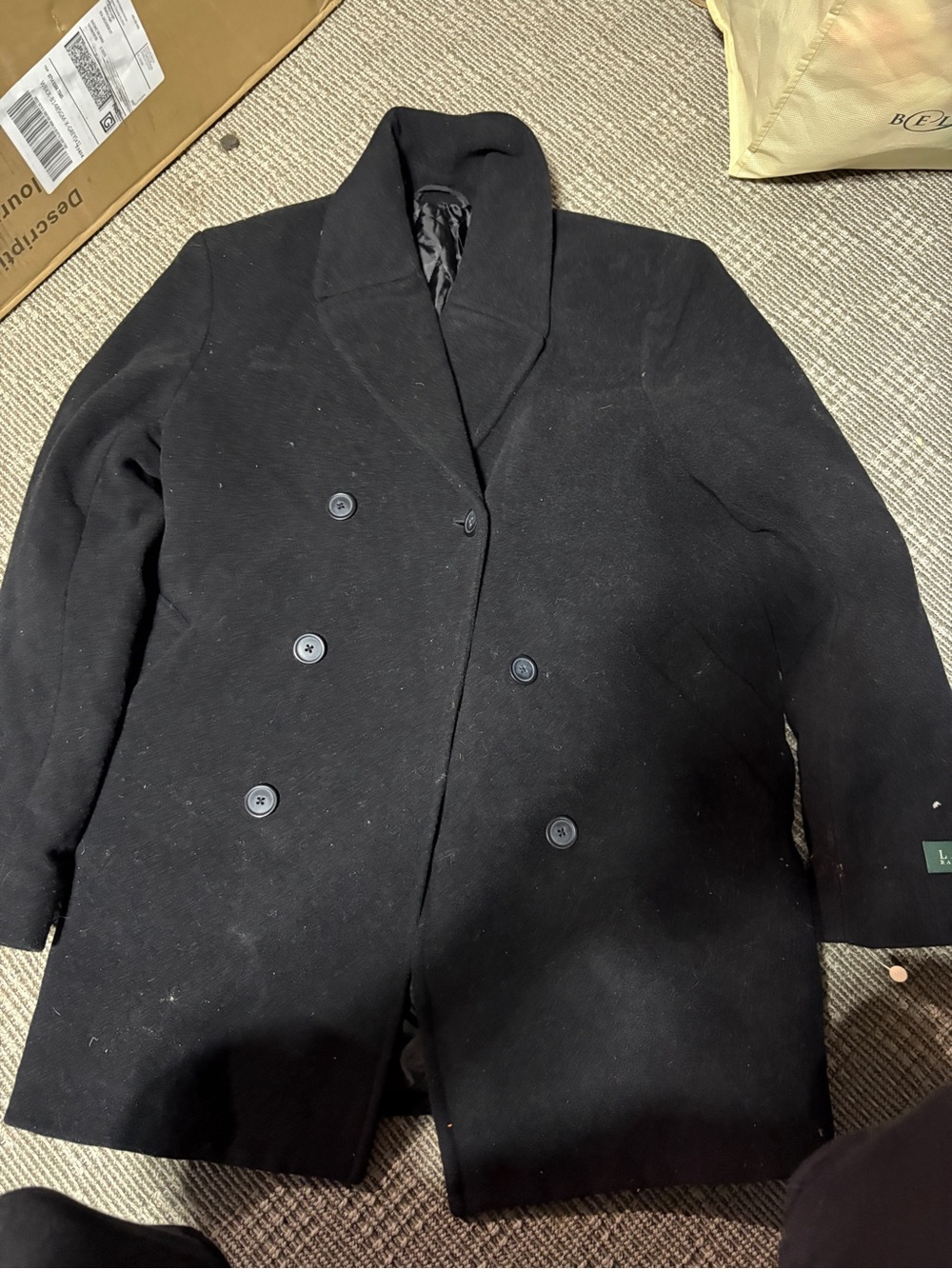 Lauren Ralph Lauren Black Double-Breasted Pea Coat